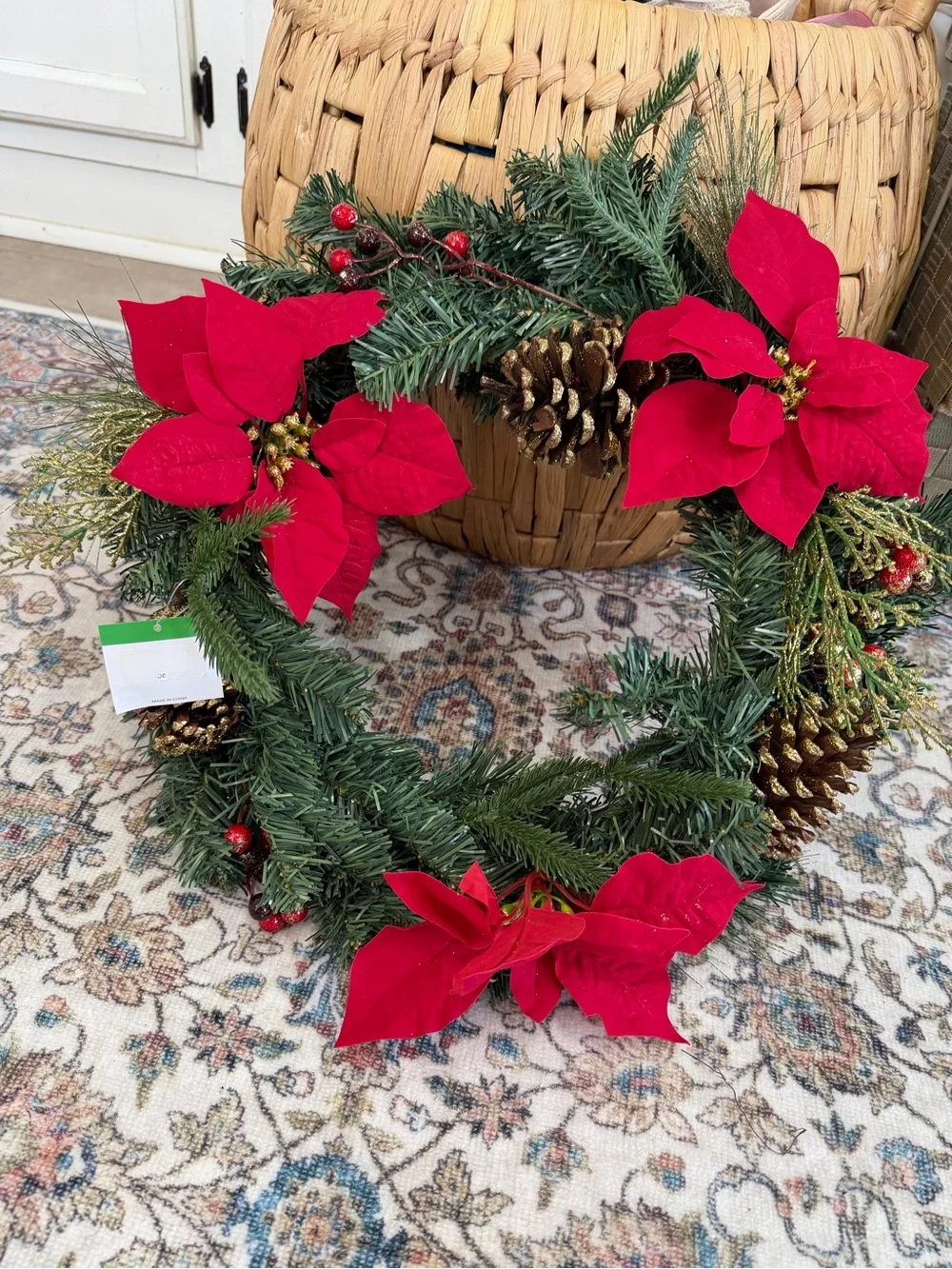 New Christmas Wreath Festive Red Poinsettia Holiday Wreath by old time pottery